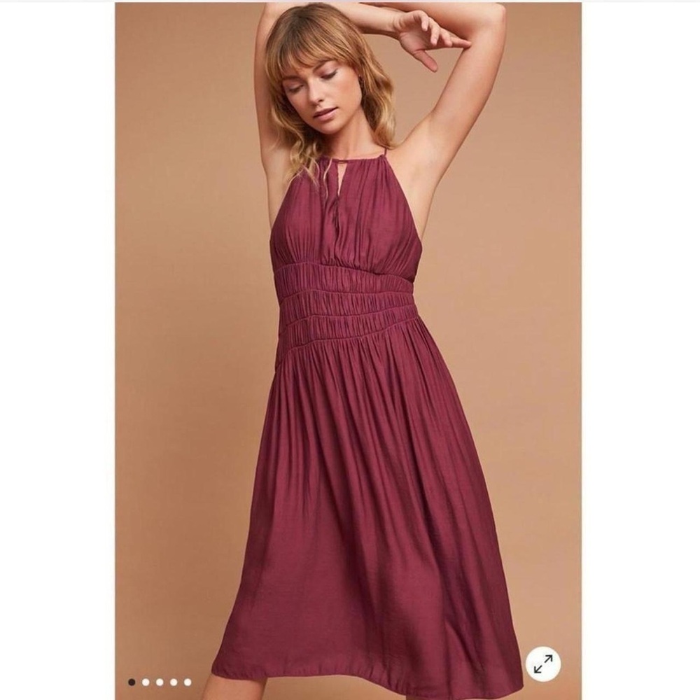Anthropologie moulinette soeurs plum smocked halter midi dress